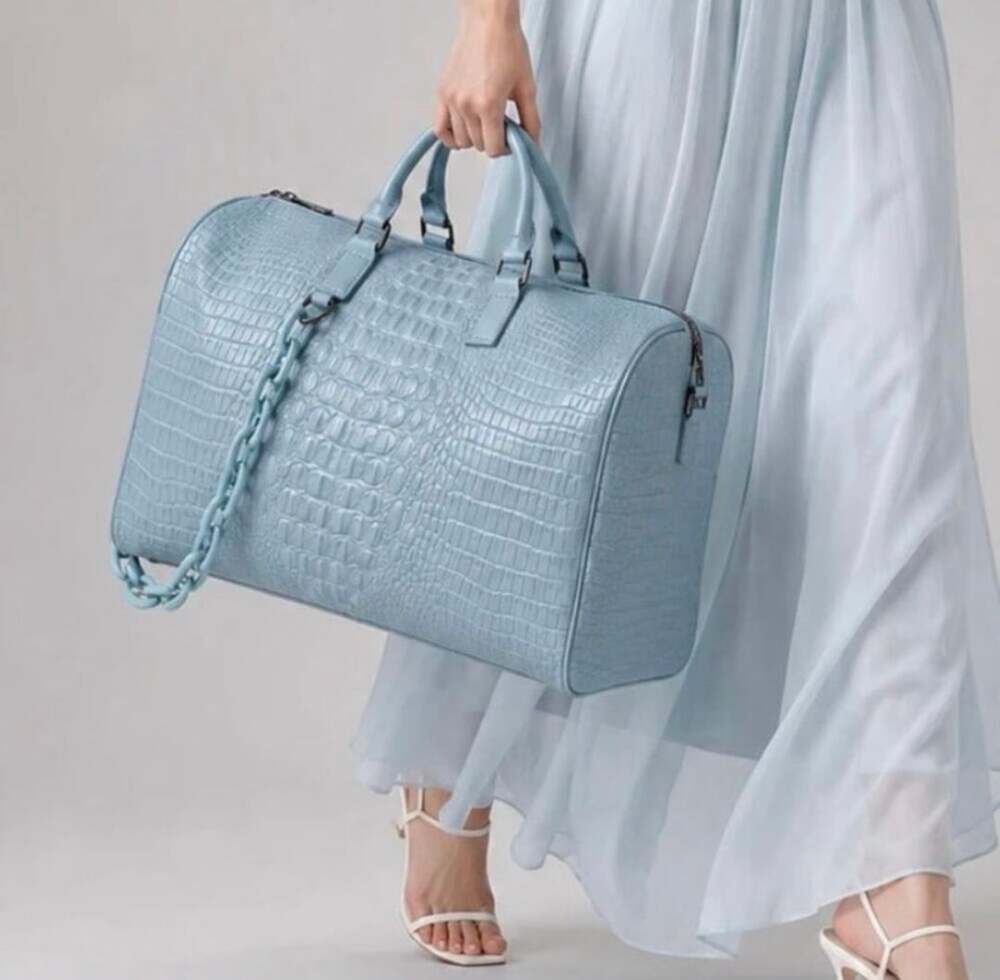 New Privata Celeste Croco Holdall Croc-Embossed
Weekender Duffle Bag